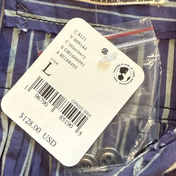 Free People We the Free Long Blue Striped Tunic Top Shirt L Collar NWT - Picture 14 of 15